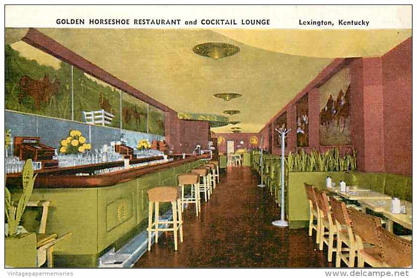 225725-Kentucky, Lexington, Golden Horseshoe Restaurant & Cocktail Lounge, Interior, Linen Postcard, E.C. Kropp No 2460 - Lexington