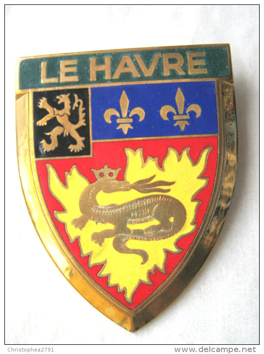 ANCIENNE PLAQUE DE SCOOTER EMAILLEE ANNEE 1950 LE HAVRE (VARIANTE) EXCELLENT ETAT AUCUNS ECLATS DRAGO PARIS - Other & Unclassified