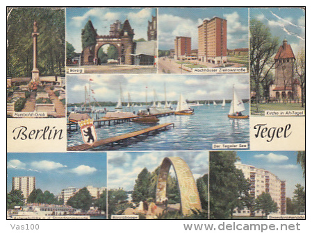 5959- BERLIN- TEGEL QUARTER, CEMETERY, GATE, LAKE, CHURCH, MONUMENT, BUILDINGS, SHIP, POSTCARD - Tegel