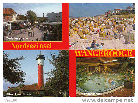 5972- WANGEROOGE ISLAND- LIGHTHOUSE, STREET, SWIMMING POOL, BEACH, POSTCARD - Wangerooge