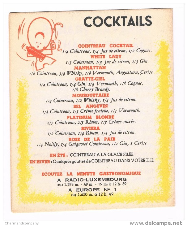 Petit Dépliant Publicitaire Ancien - COINTREAU, Quelques Bonnes Recettes - Alcools