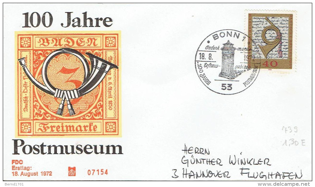 Germany - Mi-Nr 739 FDC (y789)- - 1971-1980