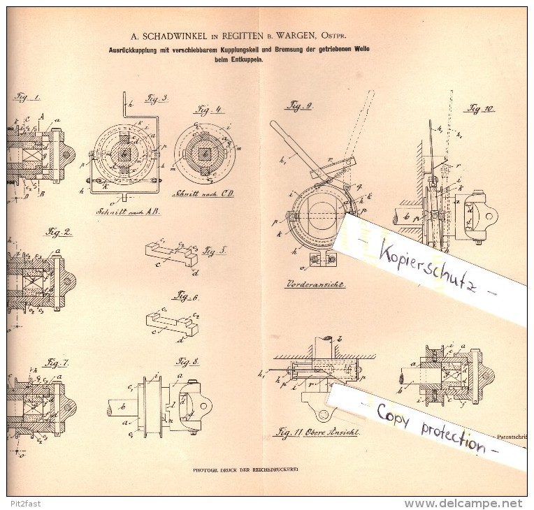 Original Patent - A. Schadwinkel In Regitten / Rogity B. Wargen , Ostpreussen , 1902 , Kupplung !!! - Ostpreussen