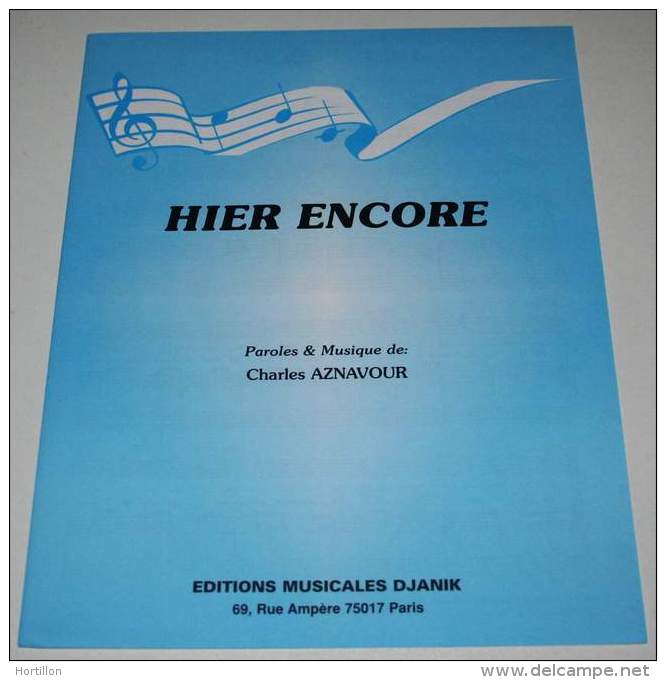 Partition Sheet Music CHARLES AZNAVOUR : Hier Encore * 60's - Song Books