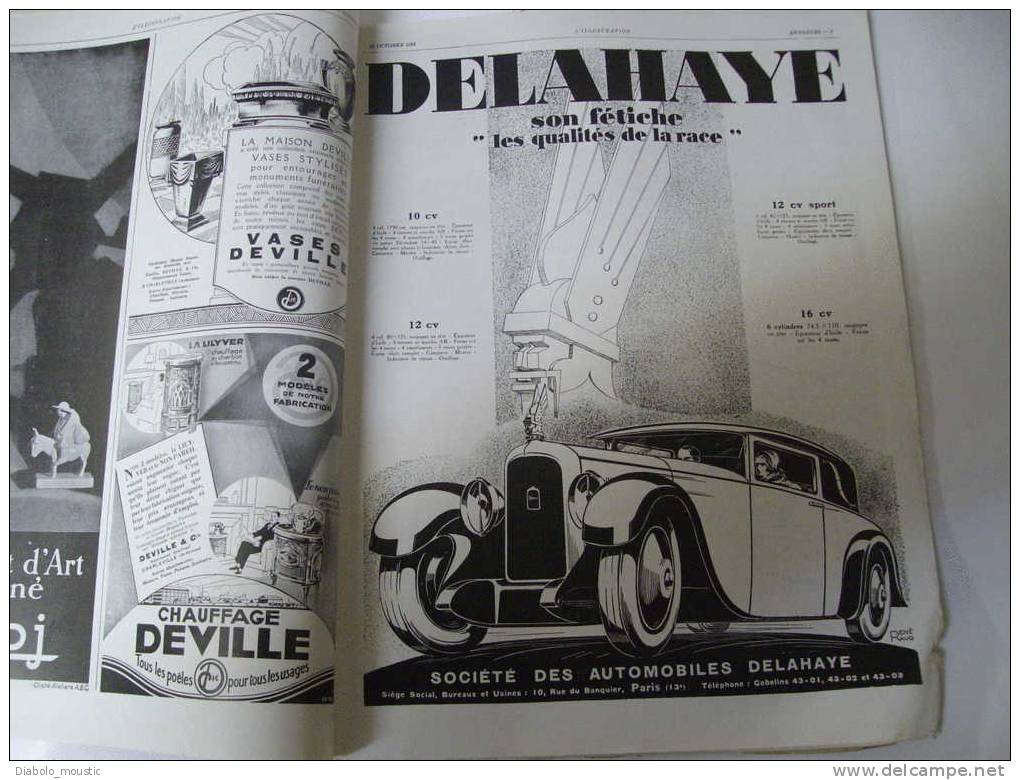 20 Octobre 1928 : Belles Pubs AUTOMOBILES ; Rare Pub De FOUJITA ; Disparition De L'ONDINE ; MONET ;  Abbaye De LERINS - L'Illustration