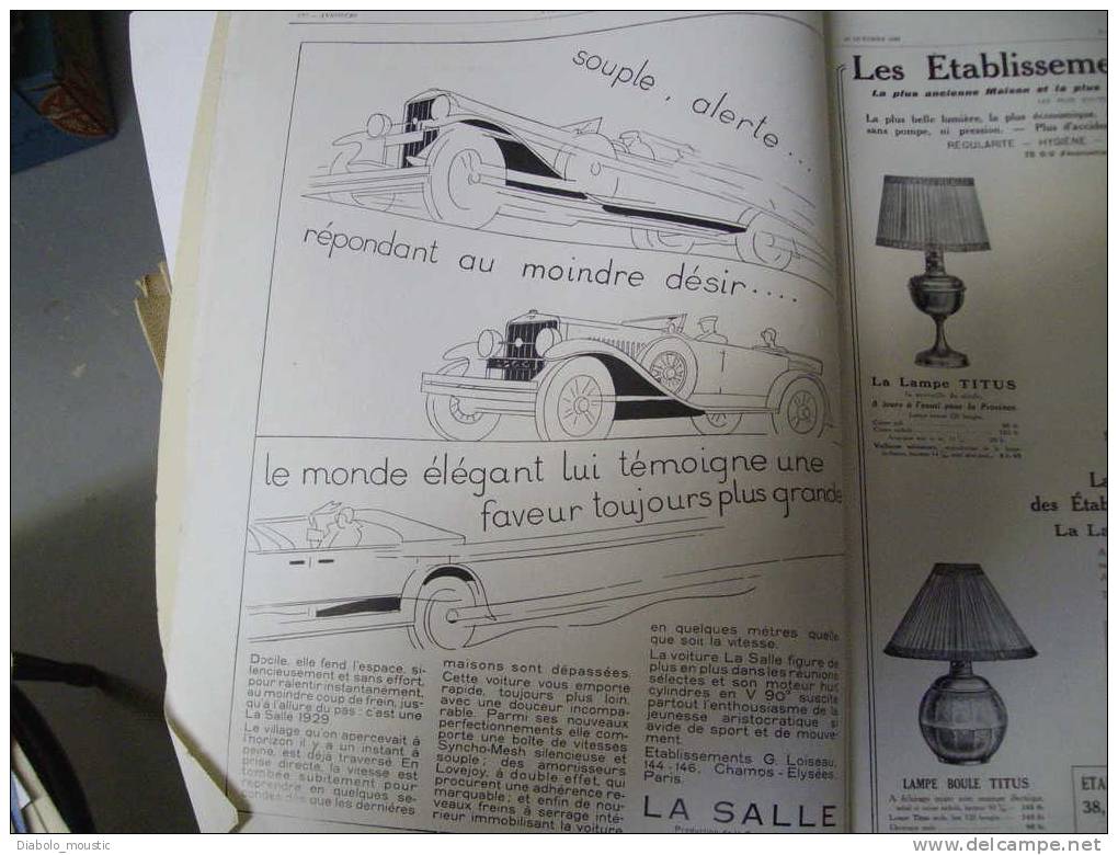 20 Octobre 1928 : Belles Pubs AUTOMOBILES ; Rare Pub De FOUJITA ; Disparition De L'ONDINE ; MONET ;  Abbaye De LERINS - L'Illustration