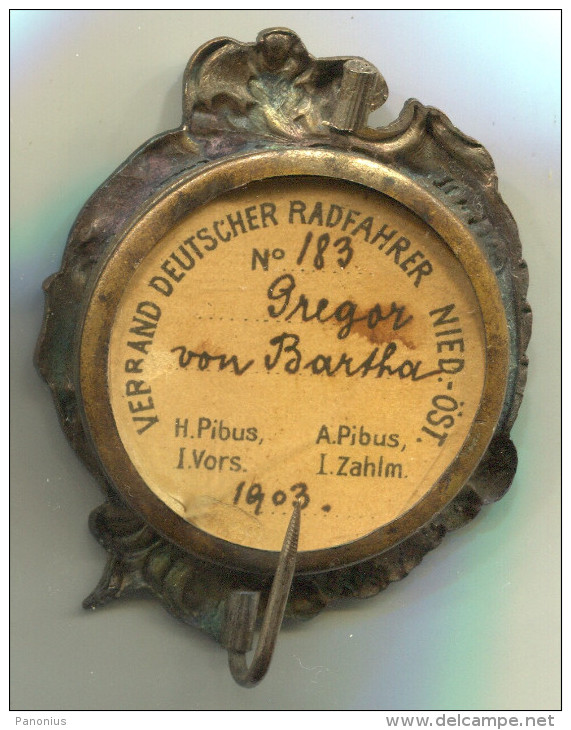 AUSTRIA - WIEN, Verband Deutscher Radfahrer, Vintage Pin, Badge, 1903. - Trasporti