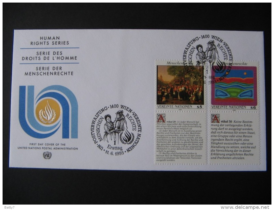 NAZIONI UNITE 1993  VIENNA - DIRITTI DELL´UOMO - ARTE - FDC