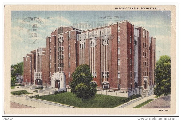 ROCHESTER New York NY ~ MASONIC TEMPLE BUILDING ~1930s Vintage Postcard ~ARCHITECTURE - Rochester