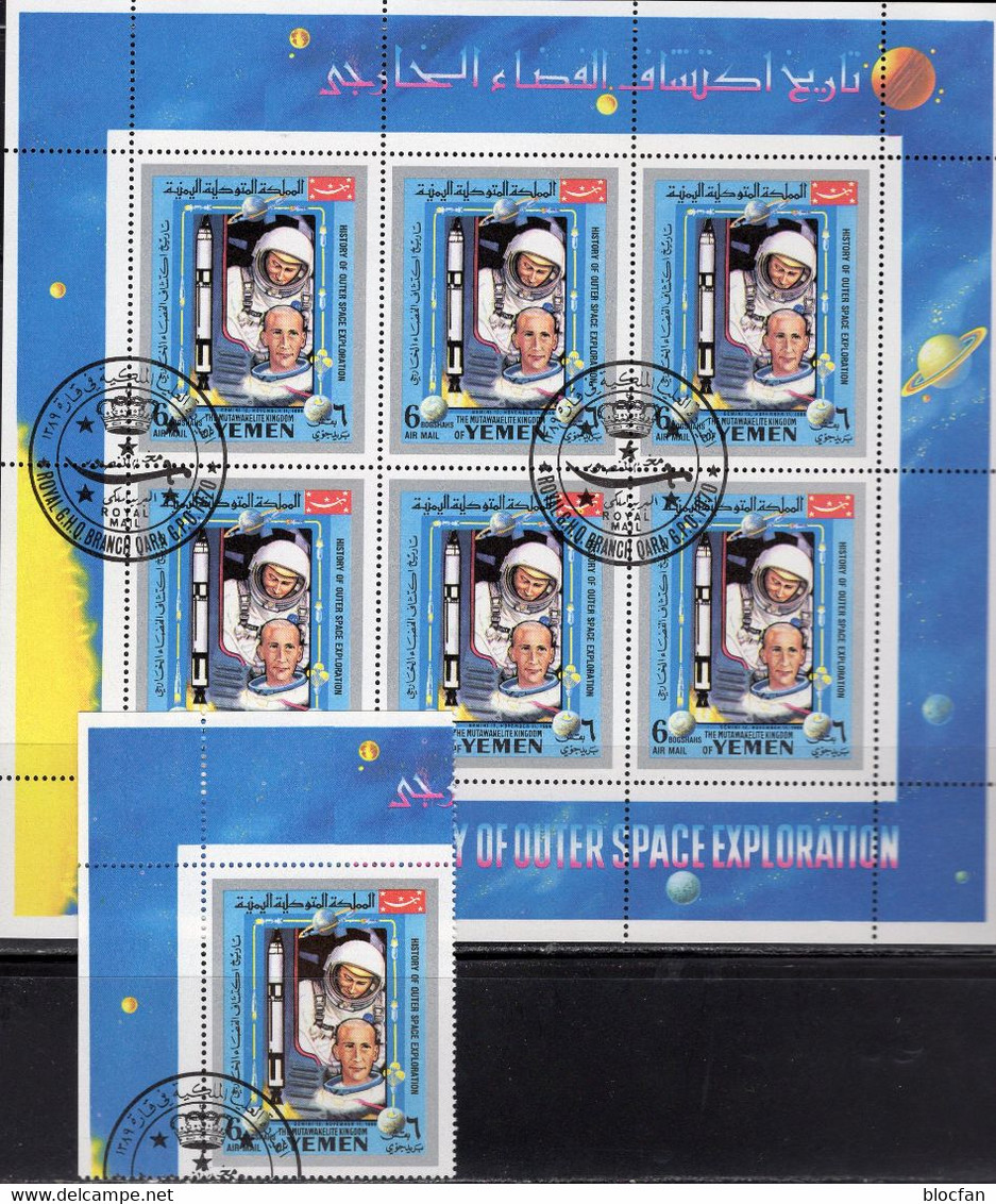 1966 Gemini 12 Yemen 877+Kleinbogen O 8€ USA-Raumflug Historie 1970 Sheet M/s Ss Space History Exploration Sheetlet - USA