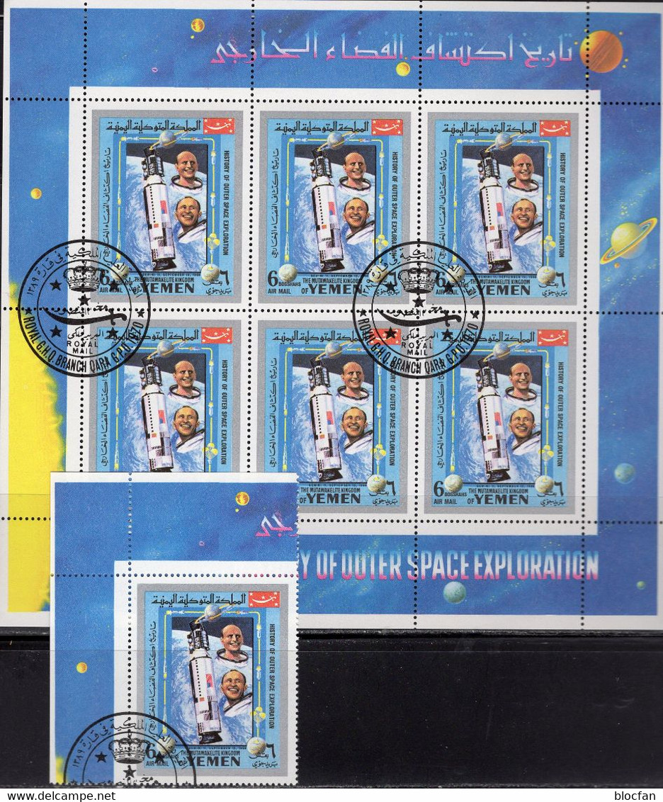 1967 Gemini 10 Yemen 876+Kleinbogen O 8€ USA-Raumflug Historie 1970 Sheet M/s Ss Space History Exploration Sheetlet - Etats-Unis