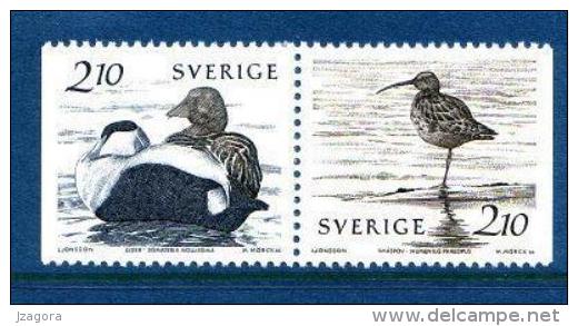 WATER BIRDS WASSERVÖGEL OISEAUX AQUATIQUES - EIDER - BROWN-SPECKLED WHIMBREL-  SWEDEN 1986 - MNH PAIR MI 1376 1377 - Albatros