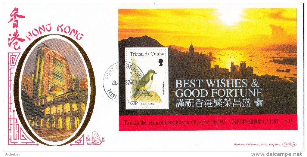 Tristan Da Cunha FDC Scott #587a Souvenir Sheet 60p Gough Bunting - Return Of Hong Kong To China - Tristan Da Cunha