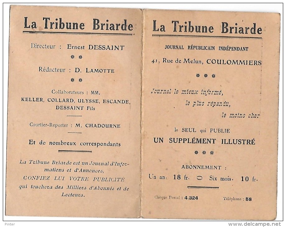 COULOMMIERS - LA TRIBUNE BRIARDE - 41 Rue De Melun - Calendrier De 1928 Au Verso - Other & Unclassified
