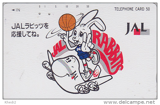 RARE TC  JAPON /  110-81313 - JAL RABBIT - BASKETBALL BASKET BALL Animal - JAPAN AIRLINES Free Phonecard - Avion 613 - Rabbits