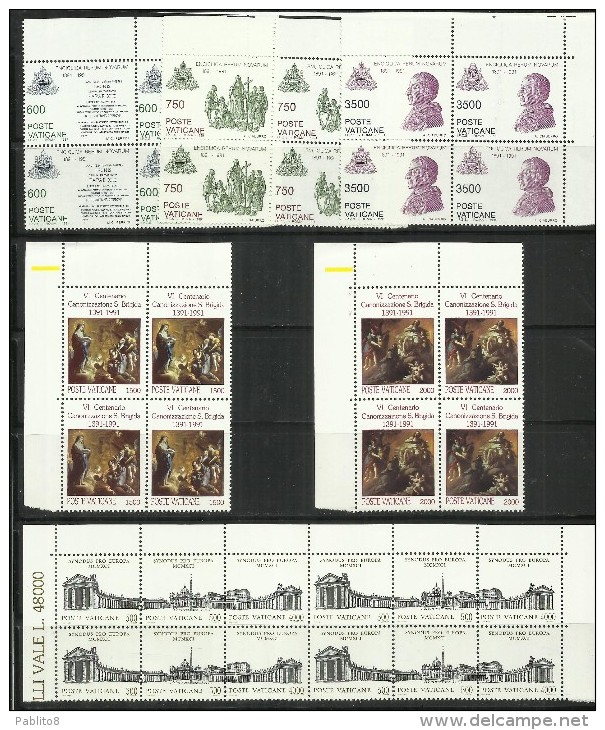 VATICANO VATIKAN VATICAN 1991 COMPLETE YEAR BLOCK OF 4 ANNATA COMPLETA IN QUARTINA MNH - Années Complètes