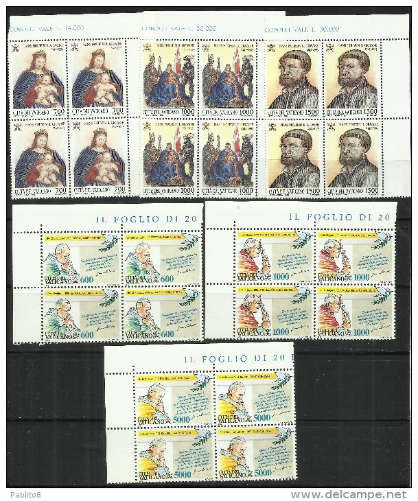 VATICANO VATIKAN VATICAN 1993 COMPLETE YEAR BLOCK OF 4 ANNATA COMPLETA IN QUARTINA MNH - Années Complètes