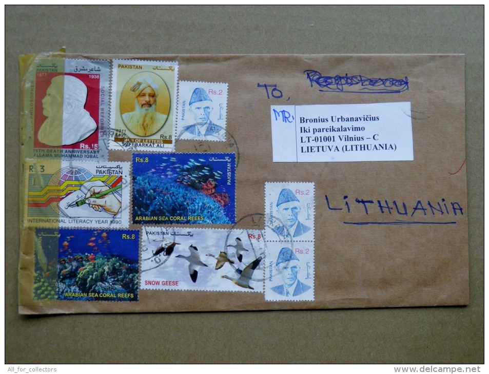 Cover Sent From Pakistan To Lithuania Arabian Sea Coral Reefs Birds Snow Geese  9 Stamps - Pakistan