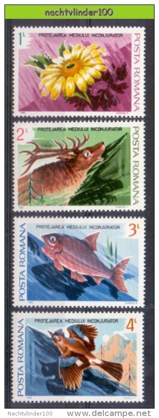 Naa1865 FAUNA VOGELS VISSEN HERT BLOEMEN MILIEU FLOWERS FISH DEER BIRDS UMWELT VÖGEL AVES OISEAUX ROMANA 1984 PF/MNH - Milieubescherming & Klimaat