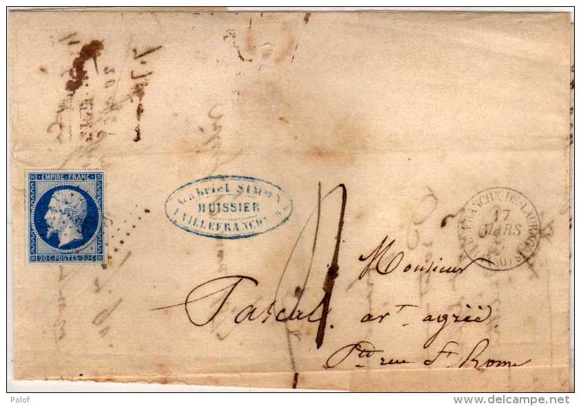 VILLEFRANCHE DE LAURAGAIS - Lettre Avec PC 3608 (Indice 4) Sur Yvert 14 A  (73384) - 1849-1876: Klassieke Periode