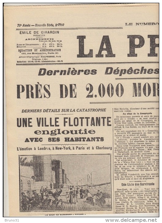TITANIC  - 1912  , Revue + 4 Fac Similés De" Unes " De Journeaux De L'époque - Barn - - Bateau