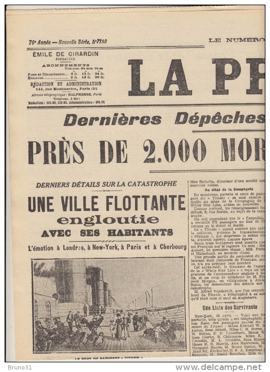 TITANIC  - 1912  , Revue + 4 Fac Similés De" Unes " De Journeaux De L'époque - Barn - - Boten