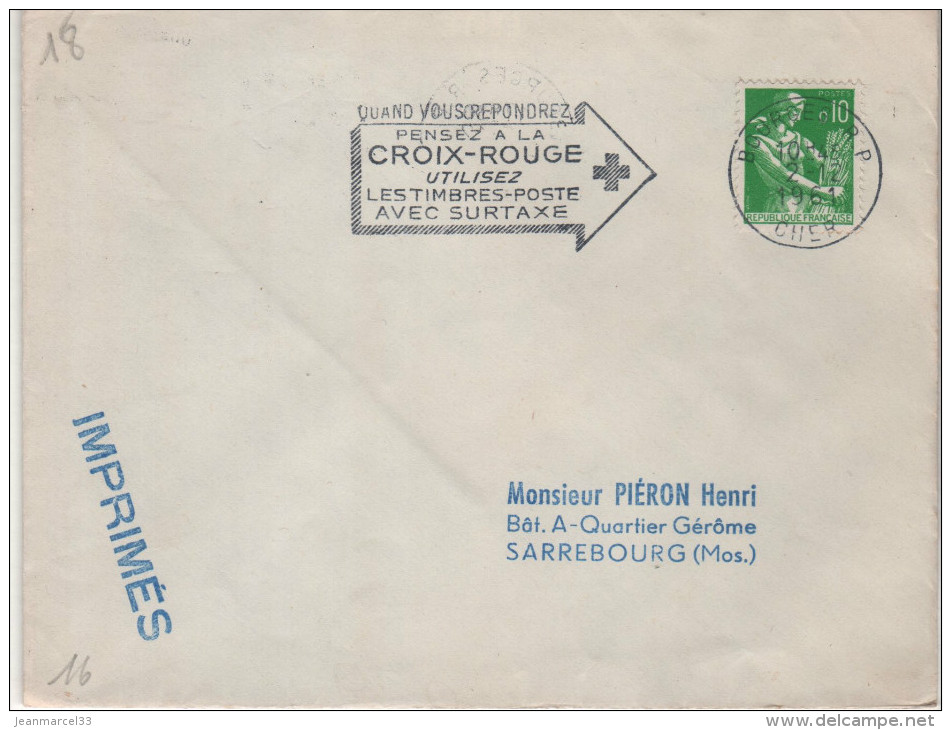 Lettre Flamme =o Bourges RP 2-12 1961 ".....Pensez A La Croix-Rouge..... - Red Cross