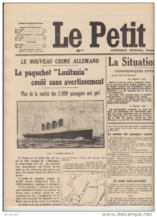 LUSITANIA  - 1915  , Revue + 4 Fac Similés De" Unes " De Journeaux De L'époque - Gumery , Ibels  - - Boten