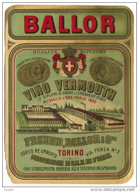 ETICHETTA PUBBLICITà VINO VERMOUTH BALLOR FREUND TORINO - Alcools