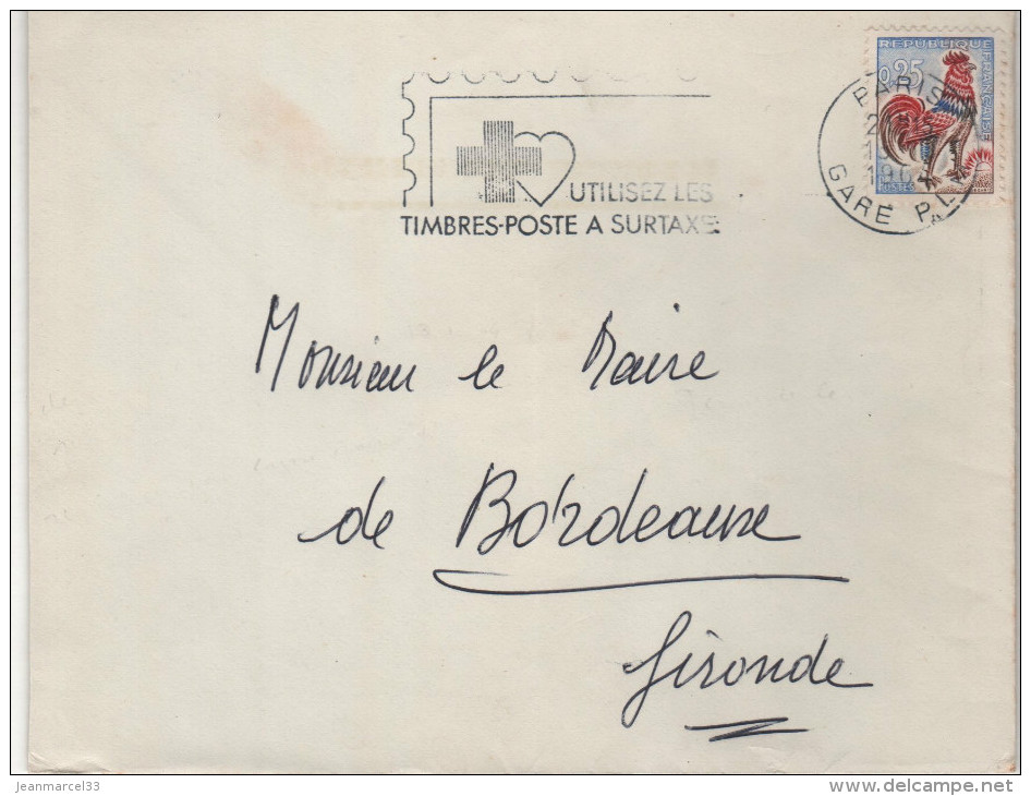 Lettre Flamme =o Paris Gare P.L.M. 13-9 1964 ".....Utilisez Les Timbres-Poste A Surtaxe - Croix Rouge