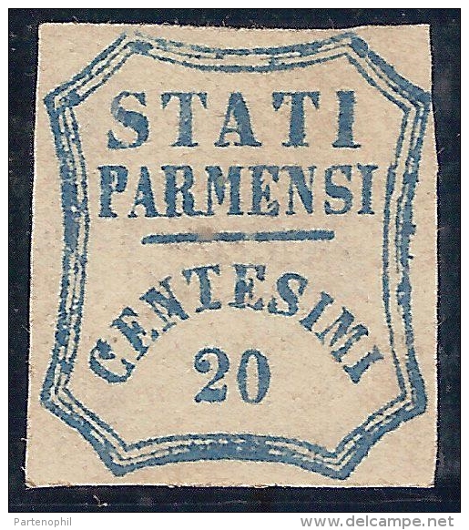 ASI  PARMA 1859 CENT. 20  NUOVO CON LINGUELLA  N.15 CERT. MERONE CAT. € 2200,00 - Parma