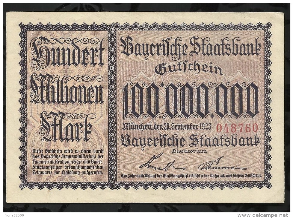 ALLEMAGNE .   BILLET DE 100 MILLION  MARK .1923  . - 100 Millionen Mark