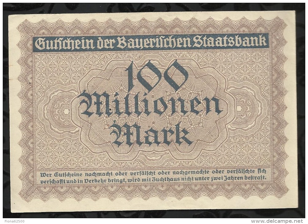 ALLEMAGNE .   BILLET DE 100 MILLION  MARK .1923  . - 100 Miljoen Mark