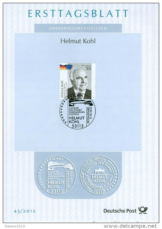 BRD Bonn Ersttagsblatt Mi. 2960 Helmut Kohl SST Kanzler Der Einheit Ehrenbürger Europas Brandenburger Tor - Briefe U. Dokumente