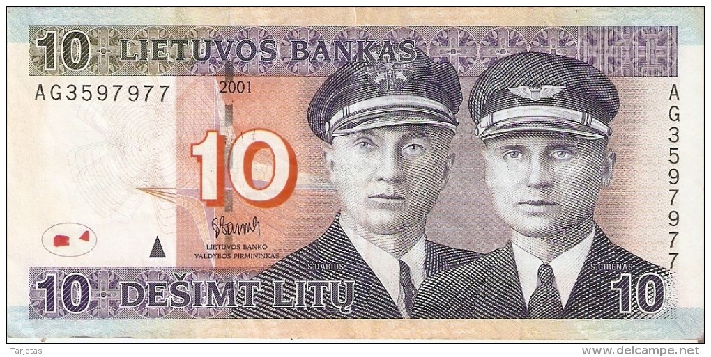 BILLETE DE LITUANIA DE 10 LITAS DEL  AÑO 2001   (BANKNOTE) - Lithuania