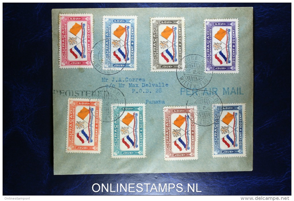 Curacao: Airmail Registered Cover Willemstad To Panama, Censored, NVPH LP 18 - 25, Cat Value Stamps € 280 - Curaçao, Nederlandse Antillen, Aruba