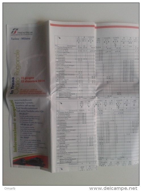 Alt614 Orario Timetable Oraire Treno Train Railway Line Piemonte Tratta Torino Milano Italia Trenitalia - Europe