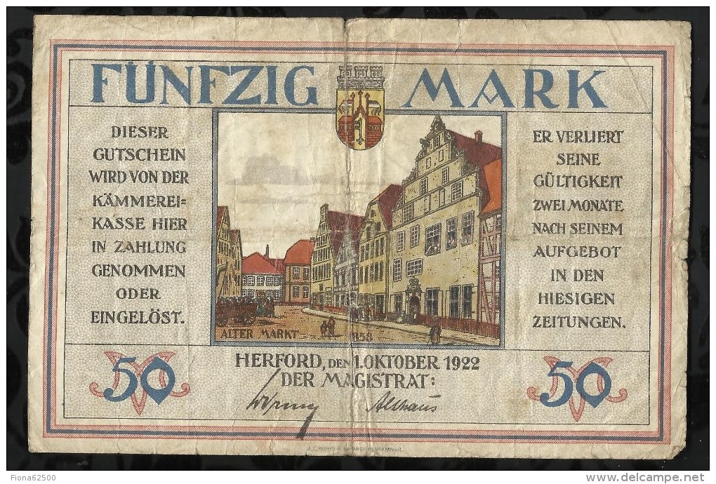 ALLEMAGNE .   BILLET DE 50  MARK .1922  . - 50 Mark