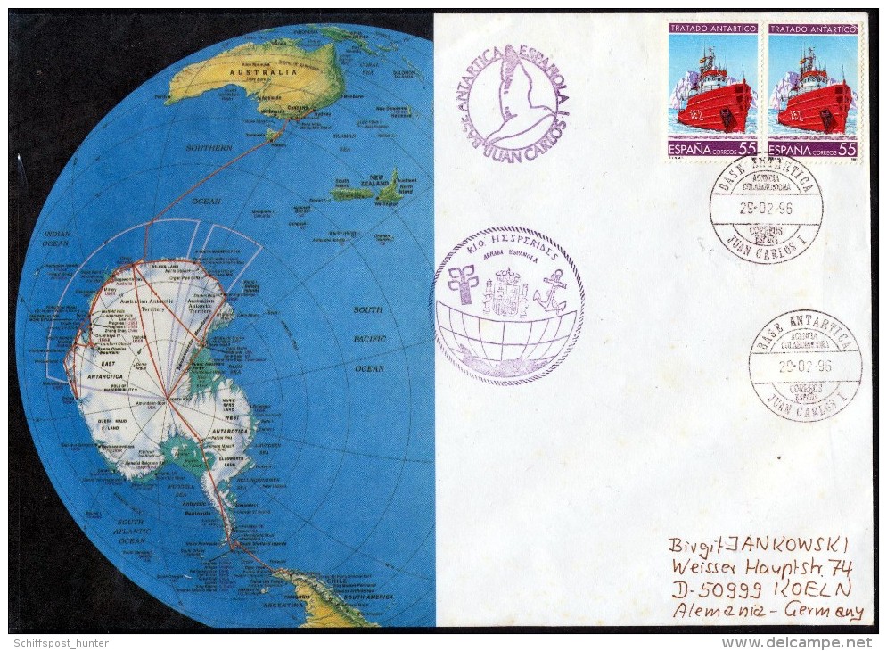 ANTARCTIC, SPAIN, Campana 1995/96 Base JUAN CARLOS I, 29.2.96, 2 Cachets, Nice Cover,  Look Scan !! 311-08 - Antarctische Expedities