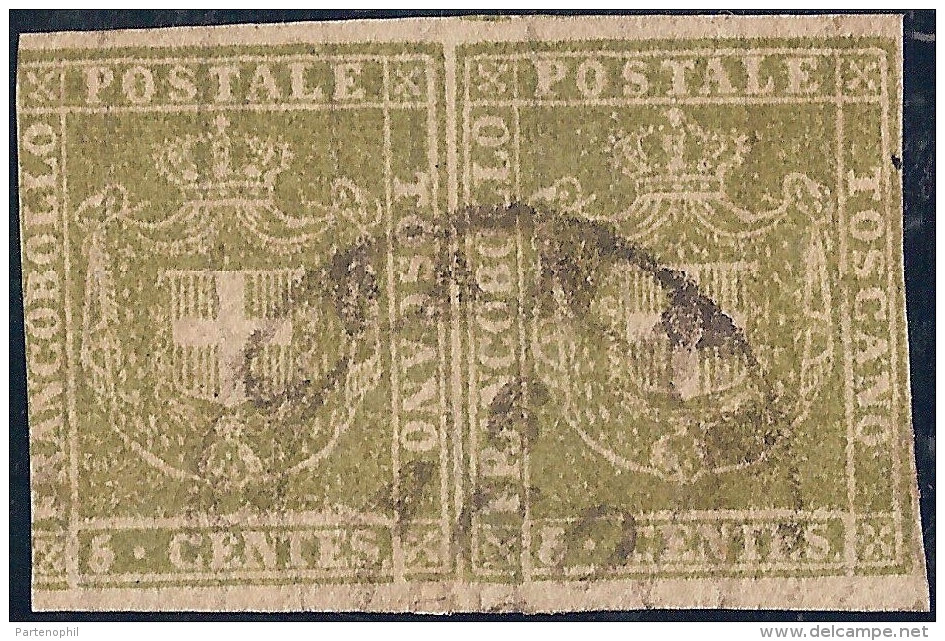 ASI TOSCANA 1860 5 CENT. VERDE COPPIA USATA N. 18 CERT. MERONE CAT. 850,00 - Toscane