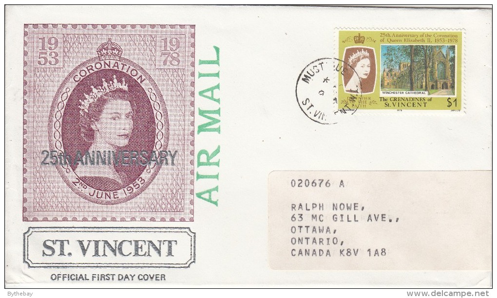 St. Vincent Grenadines Cover To Canada Franked With Scott #155 $1 Winchester Cathedral - St.Vincent & Grenadines