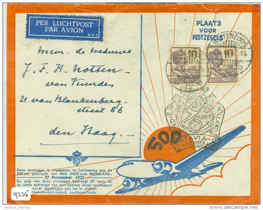 LP * 500e POSTVLUCHT NEDERLANDS-INDIE * BRIEFOMSLAG Uit 1937 Van TJISAROEA Via BUITENZORG Naar DEN HAAG (9235) - Niederländisch-Indien