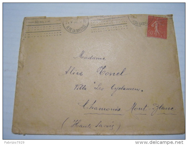 F3 FRANCE FRANCIA - 1932 PARIS RUE BASTILLE 50 CENT. X CHAMONIX MONT BLANC SAVOIE - Storia Postale