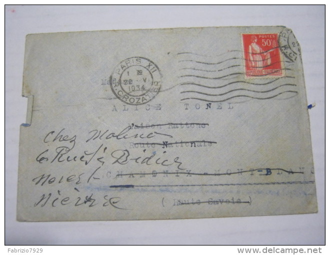 F3 FRANCE FRANCIA - 1934 PARISXII 12 RUE CROZATIER 50 C. X CHAMONIX MONT BLANC - Storia Postale