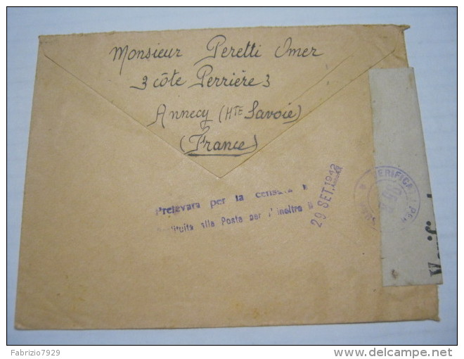 F3 FRANCE FRANCIA - 1942 ANNECY VERIFICATO CENSURA X ITALY VERCELLI COOP FISARMONICHE MUSICA MUSIC 4F. - Storia Postale