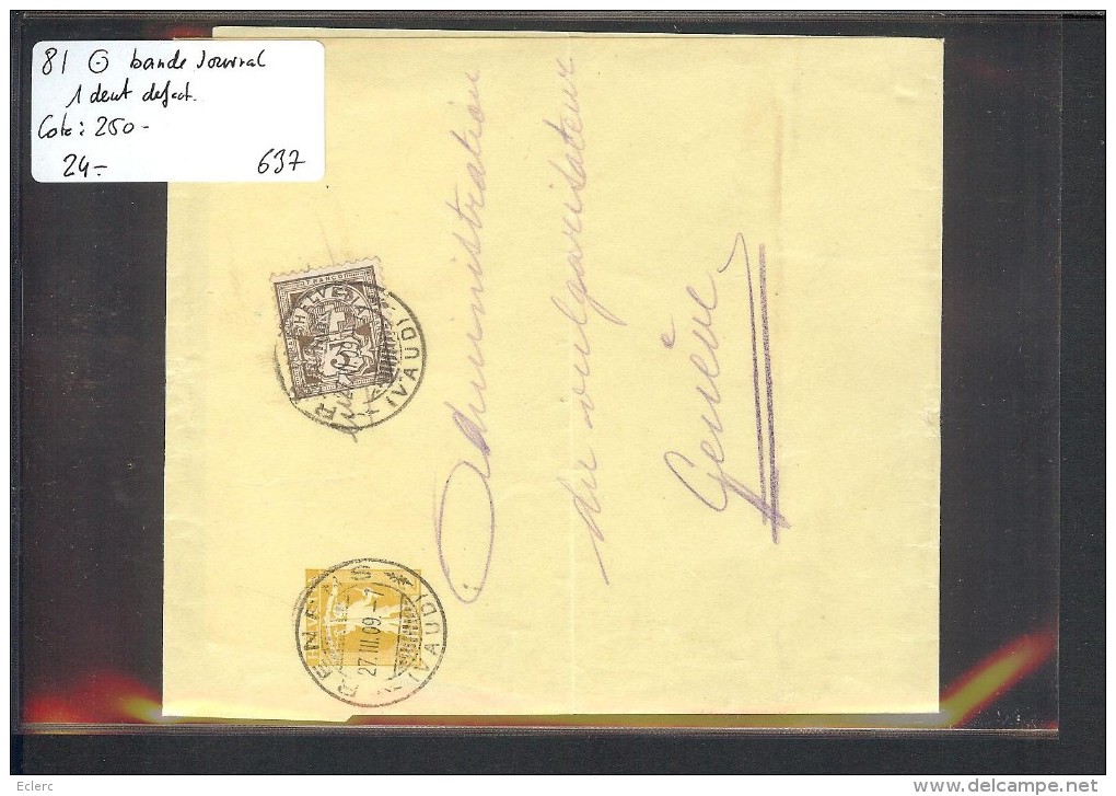 SUISSE - No 81 SUR BANDE DE JOURNAL ENTIER POSTAL 2ct ( 1 DENT COURTE )  - VOIR IMAGE POUR LES DETAILS - Covers & Documents