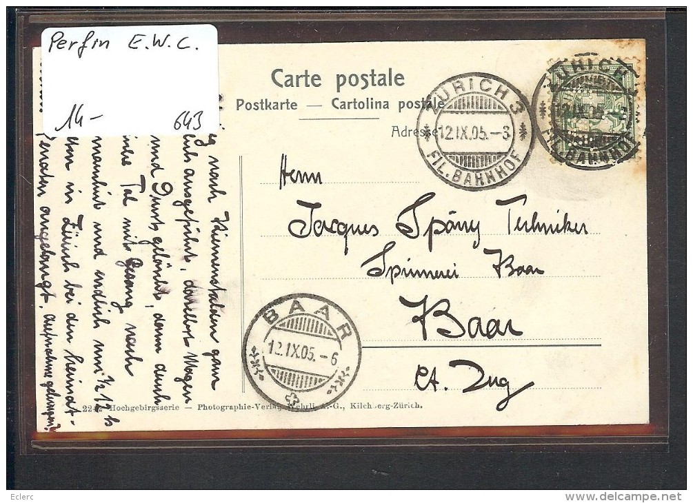 SUISSE - TIMBRE PERFIN ( E.W.C. ) SUR CARTE  - VOIR IMAGE POUR LES DETAILS - Storia Postale