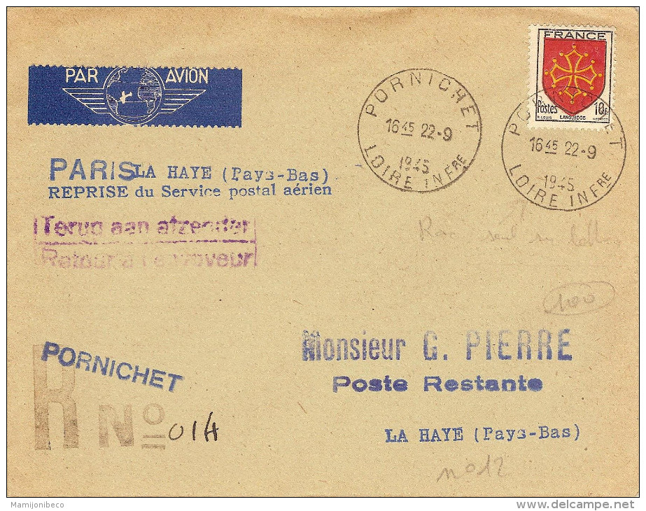 1° Liaison En Reprise Du Service Postal Aérien Paris La Haye - Primeros Vuelos