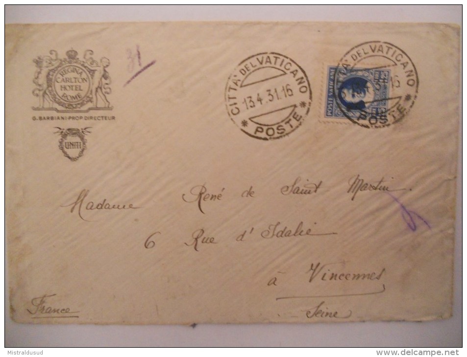 Vatican Lettre De 1931 Pour Vincennes - Lettres & Documents