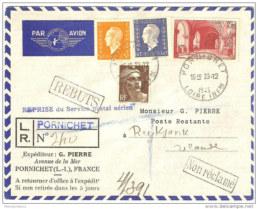 1°  Liaison Reprise Serice Aéien Postal Paris-Reykjavik /01/46 - Primeros Vuelos